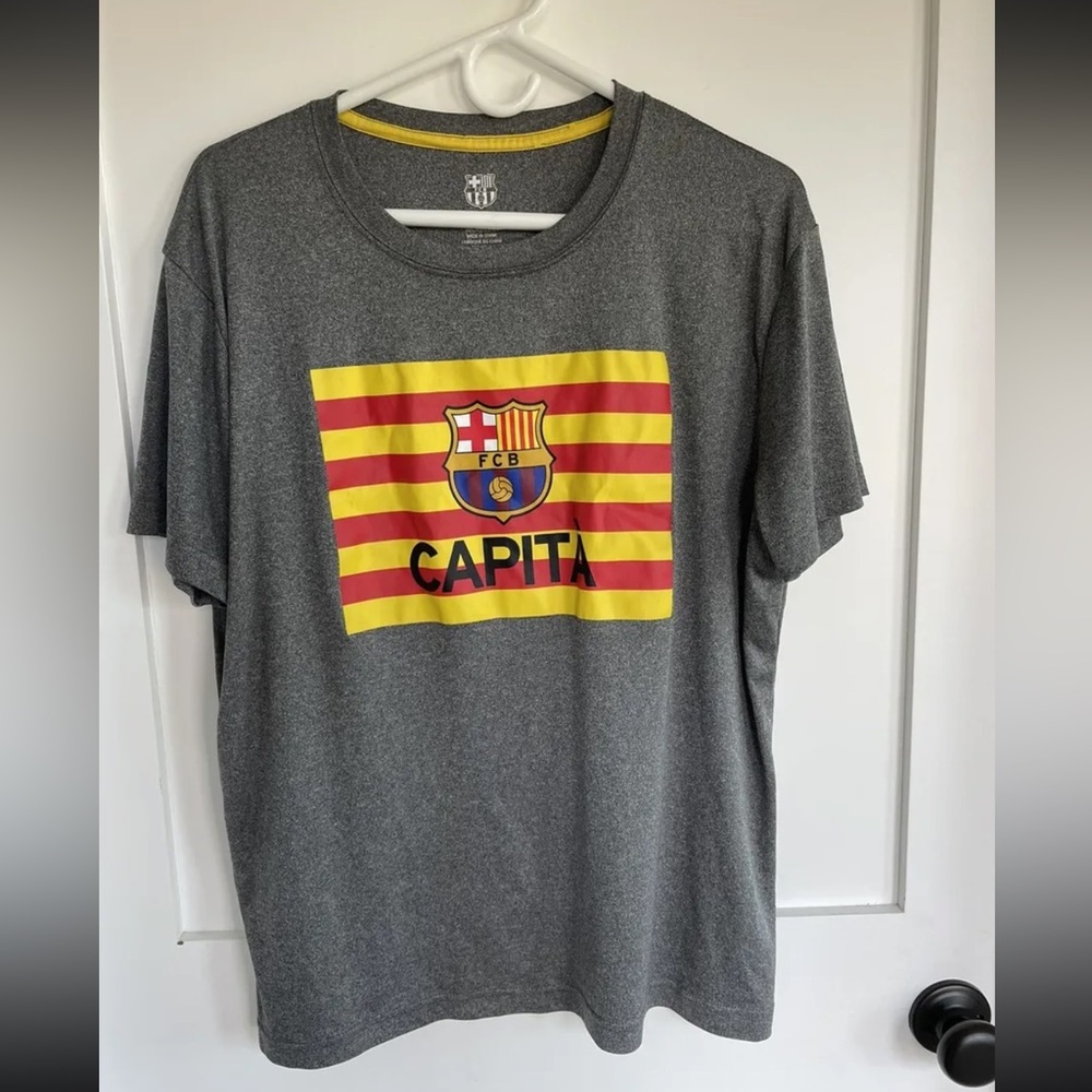 FC Barcelona Captain Shirt Adult XLarge Gray Soccer Sports FCB Capita Tee Mens